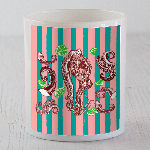 Retro Octopus Tentacles Illustration - scented candle by EZbie