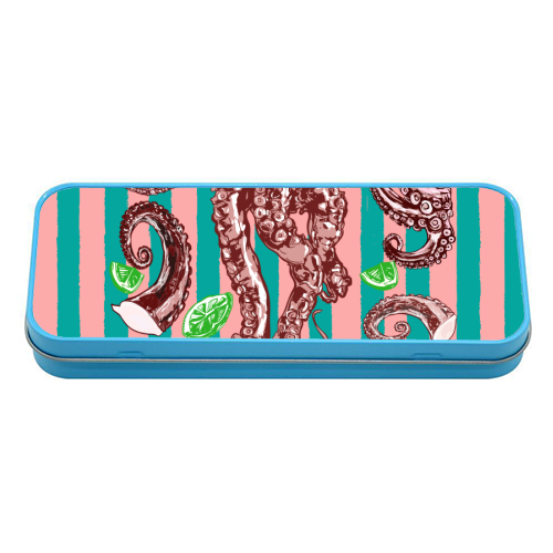 Retro Octopus Tentacles Illustration - tin pencil case by EZbie