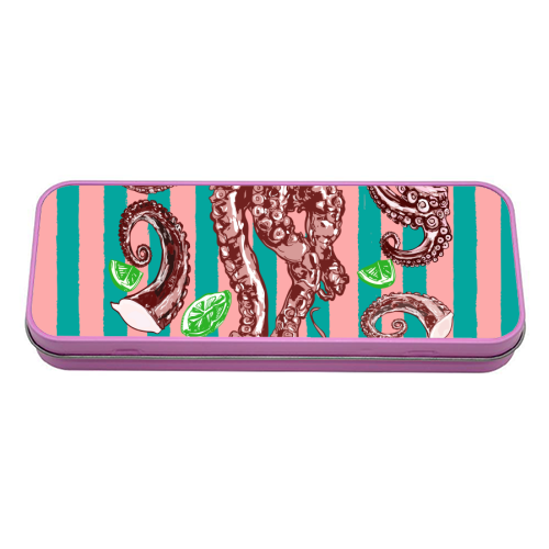Retro Octopus Tentacles Illustration - tin pencil case by EZbie