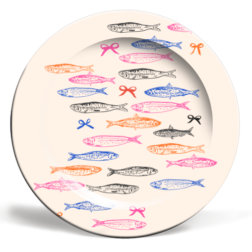 Retro Pastel Sardines Coquette - ceramic dinner plate by EZbie