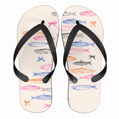 Retro Pastel Sardines Coquette - funny flip flops by EZbie