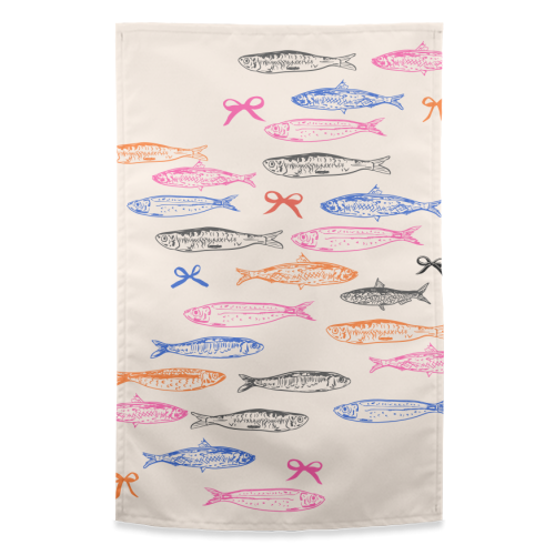 Retro Pastel Sardines Coquette - funny tea towel by EZbie