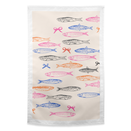 Retro Pastel Sardines Coquette - funny tea towel by EZbie