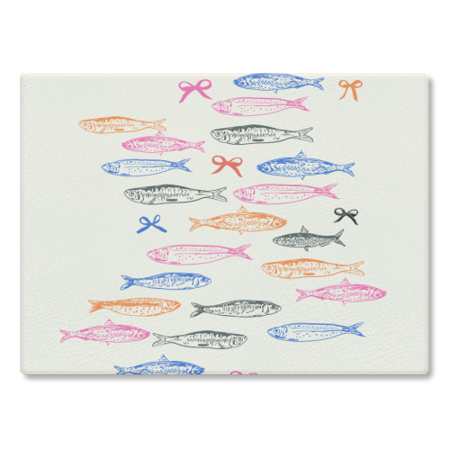 Retro Pastel Sardines Coquette - glass chopping board by EZbie