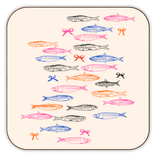 Retro Pastel Sardines Coquette - personalised beer coaster by EZbie