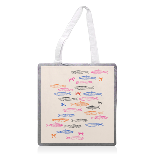 Retro Pastel Sardines Coquette - printed canvas tote bag by EZbie