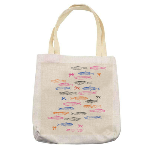 Retro Pastel Sardines Coquette - printed canvas tote bag by EZbie