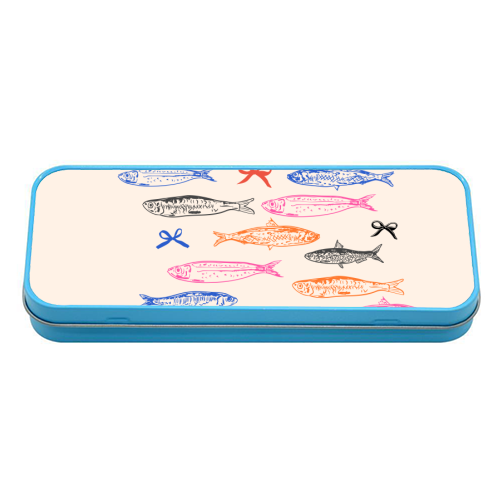 Retro Pastel Sardines Coquette - tin pencil case by EZbie