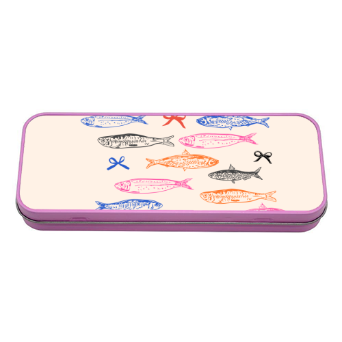 Retro Pastel Sardines Coquette - tin pencil case by EZbie