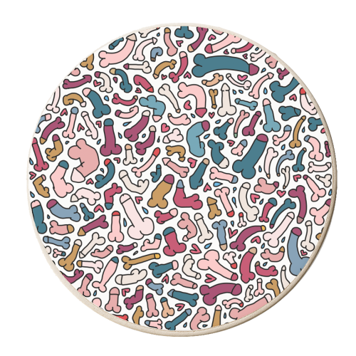 Retro Penis pattern blue and pink - personalised beer coaster by andrea zuza