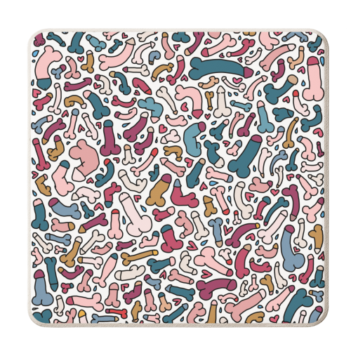 Retro Penis pattern blue and pink - personalised beer coaster by andrea zuza