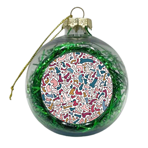 Retro Penis pattern blue and pink - xmas bauble by andrea zuza