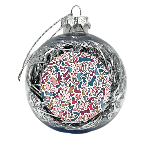 Retro Penis pattern blue and pink - xmas bauble by andrea zuza
