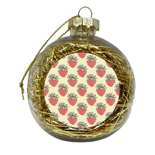 Retro Pink Strawberries - xmas bauble by Claudia Spanò