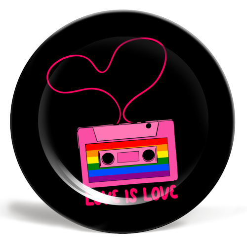 Retro Rainbow Cassette – Love Is Love - ceramic dinner plate by EZbie