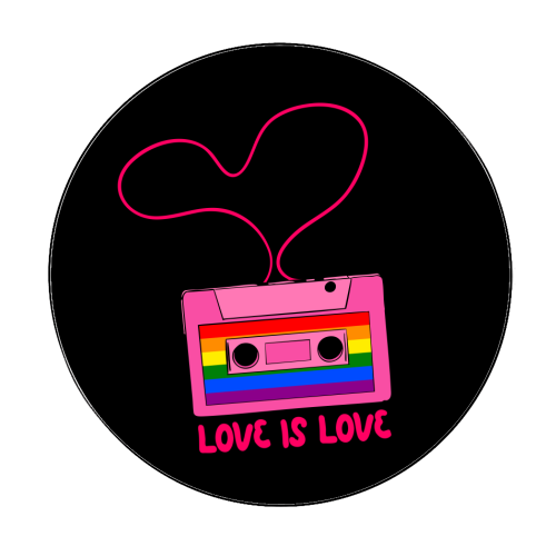 Retro Rainbow Cassette – Love Is Love - Circle Sticker by EZbie