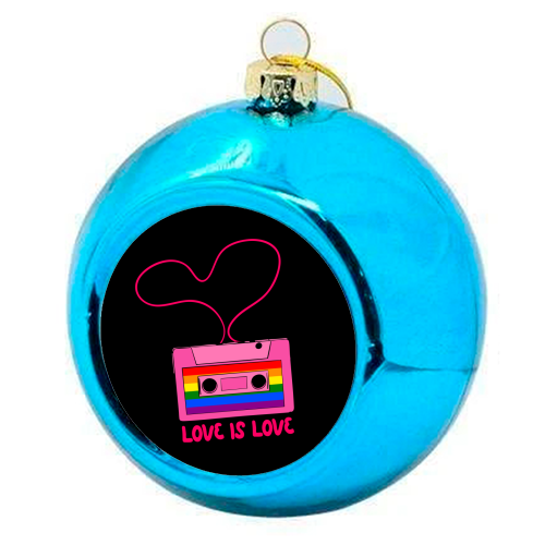 Retro Rainbow Cassette – Love Is Love - colourful christmas bauble by EZbie
