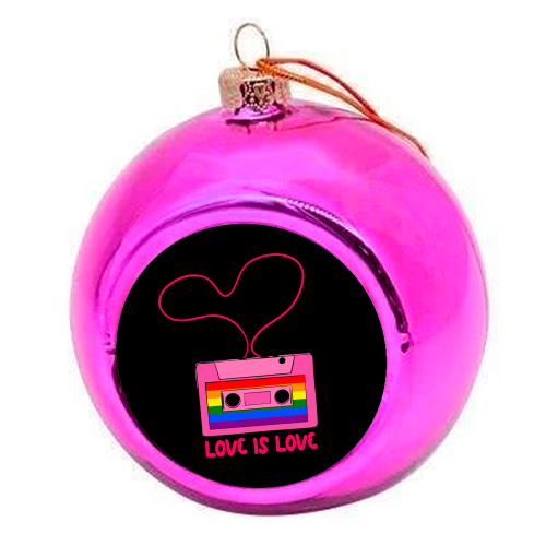 Retro Rainbow Cassette – Love Is Love - colourful christmas bauble by EZbie