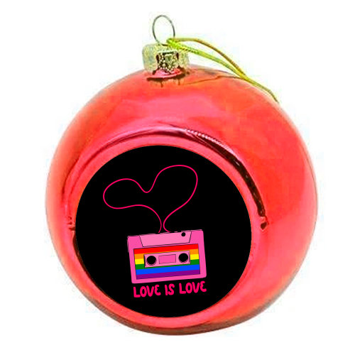Retro Rainbow Cassette – Love Is Love - colourful christmas bauble by EZbie