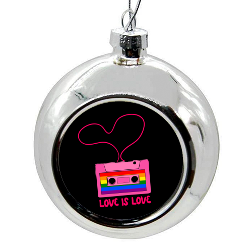 Retro Rainbow Cassette – Love Is Love - colourful christmas bauble by EZbie