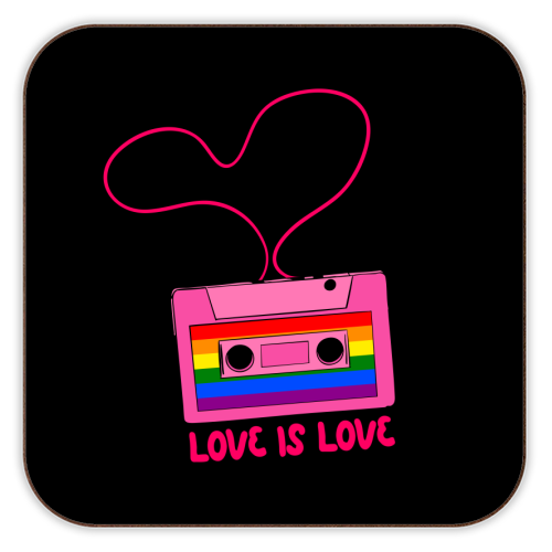 Retro Rainbow Cassette – Love Is Love - personalised beer coaster by EZbie