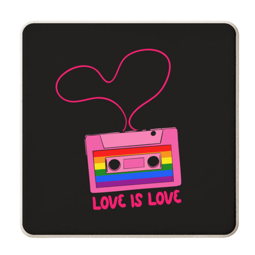 Retro Rainbow Cassette – Love Is Love - personalised beer coaster by EZbie