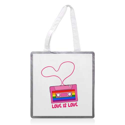 Retro Rainbow Cassette – Love Is Love - printed canvas tote bag by EZbie
