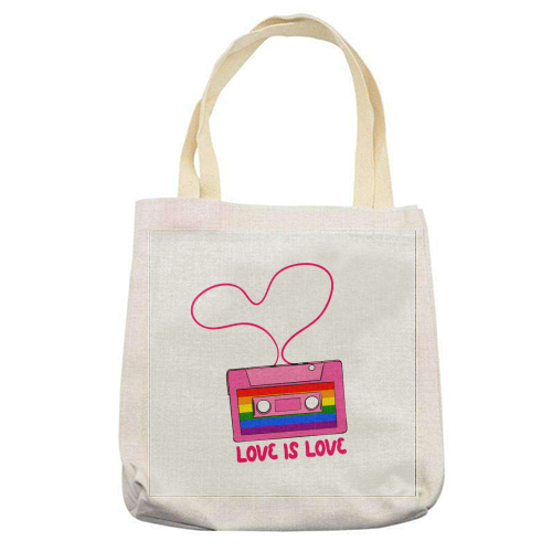 Retro Rainbow Cassette – Love Is Love - printed canvas tote bag by EZbie