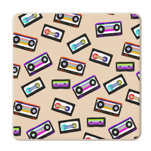 Retro Rainbow Cassette Tapes #1 #wall #art - personalised beer coaster by Anita Bella Jantz