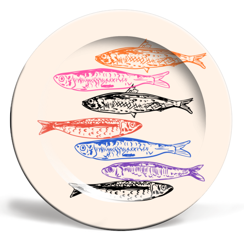 Retro Sardines - ceramic dinner plate by EZbie