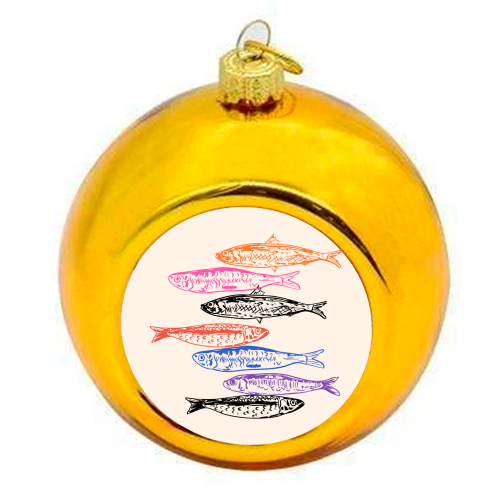 Retro Sardines - colourful christmas bauble by EZbie