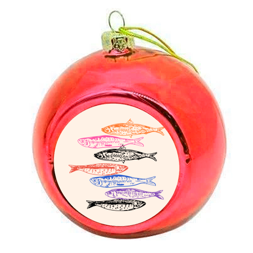 Retro Sardines - colourful christmas bauble by EZbie
