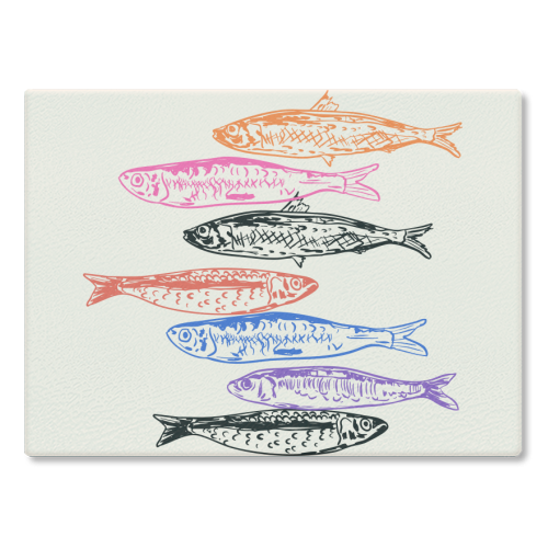 Retro Sardines - glass chopping board by EZbie
