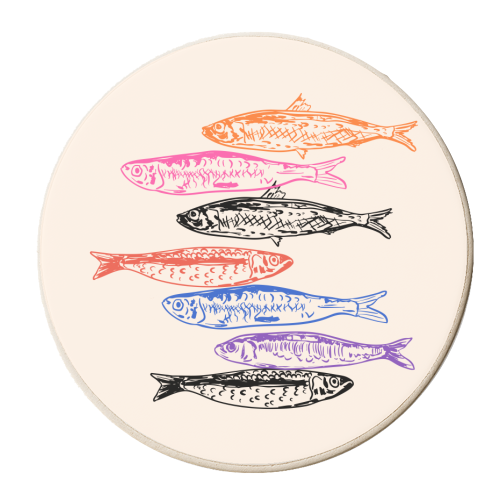 Retro Sardines - personalised beer coaster by EZbie