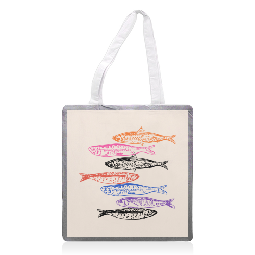 Retro Sardines - printed canvas tote bag by EZbie