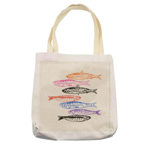 Retro Sardines - printed canvas tote bag by EZbie