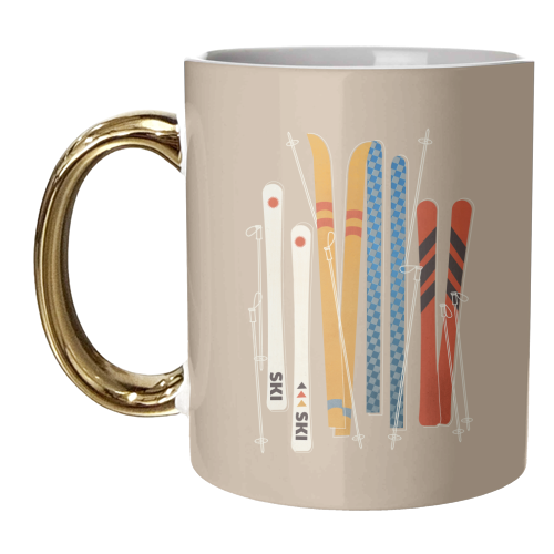 Retro Skis - unique mug by Ania Wieclaw