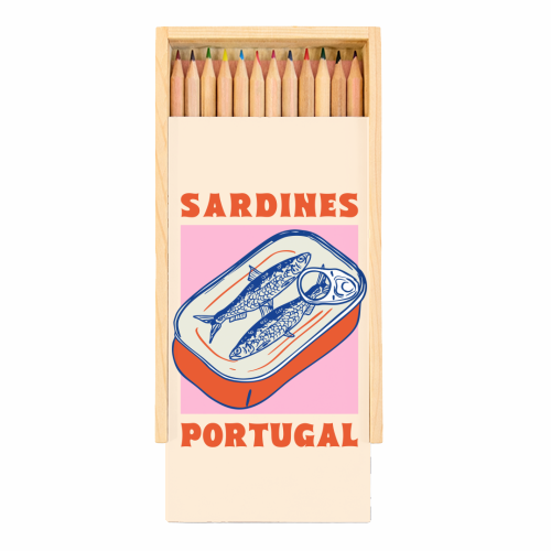 Retro Tin Can Sardines – Portugal Food Art - Coloured Pencils with Box by EZbie