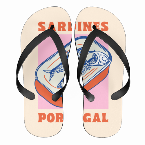 Retro Tin Can Sardines – Portugal Food Art - funny flip flops by EZbie
