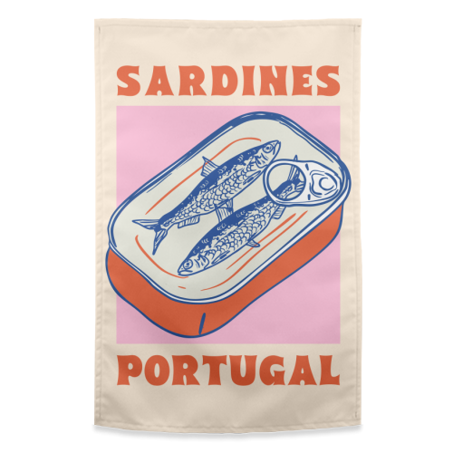 Retro Tin Can Sardines – Portugal Food Art - funny tea towel by EZbie