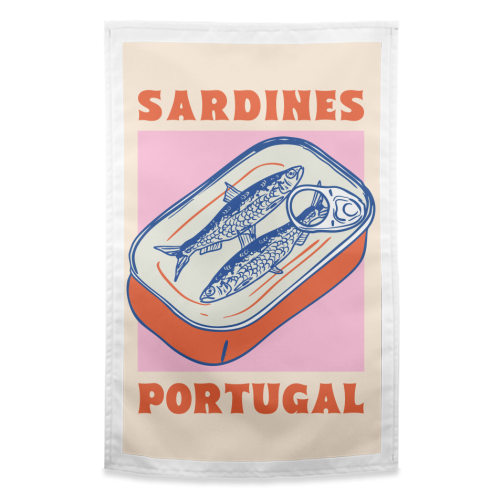 Retro Tin Can Sardines – Portugal Food Art - funny tea towel by EZbie