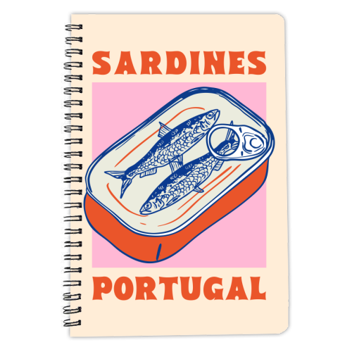 Retro Tin Can Sardines – Portugal Food Art - personalised A4, A5, A6 notebook by EZbie