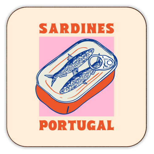 Retro Tin Can Sardines – Portugal Food Art - personalised beer coaster by EZbie