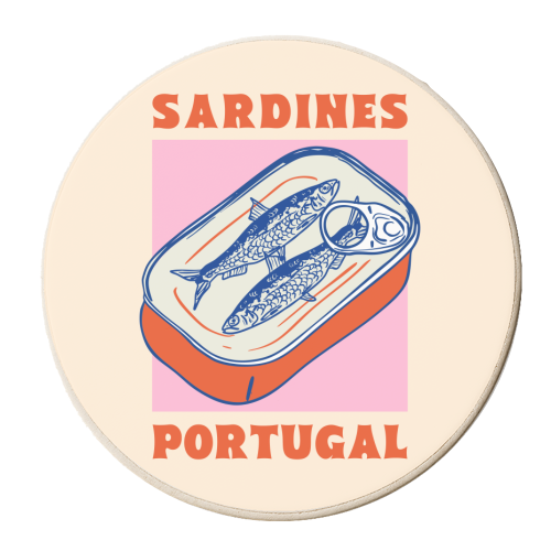 Retro Tin Can Sardines – Portugal Food Art - personalised beer coaster by EZbie