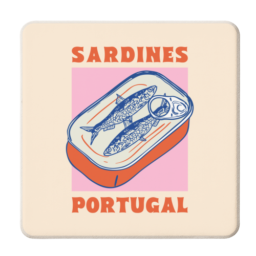 Retro Tin Can Sardines – Portugal Food Art - personalised beer coaster by EZbie