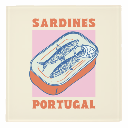 Retro Tin Can Sardines – Portugal Food Art - personalised beer coaster by EZbie