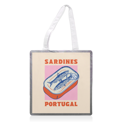 Retro Tin Can Sardines – Portugal Food Art - printed canvas tote bag by EZbie