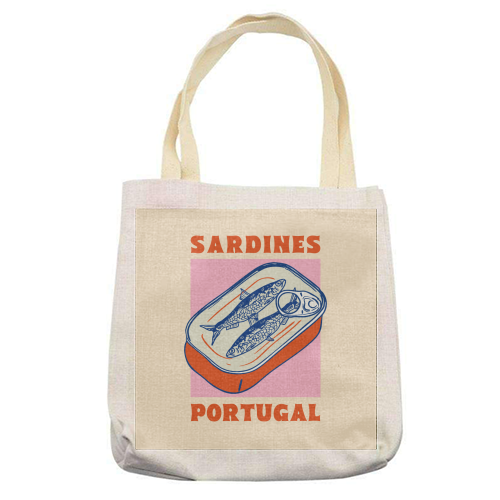 Retro Tin Can Sardines – Portugal Food Art - printed canvas tote bag by EZbie