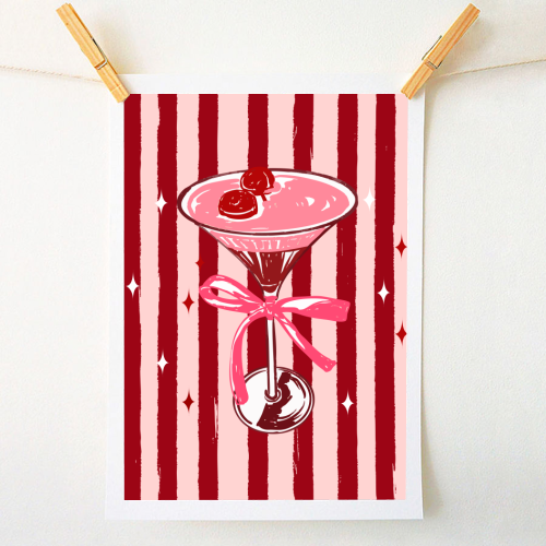 Retro Valentine Striped Cocktail Coquette Illustration - A1 - A4 art print by EZbie