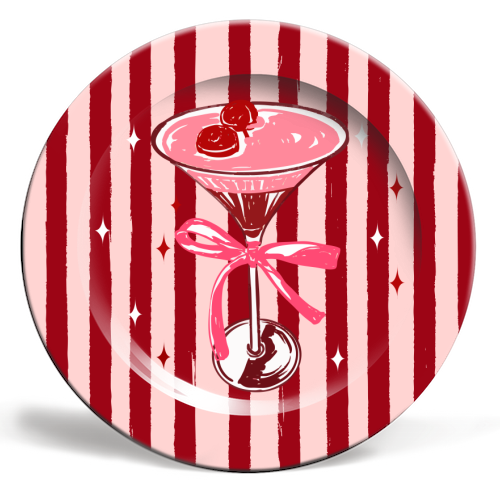 Retro Valentine Striped Cocktail Coquette Illustration - ceramic dinner plate by EZbie